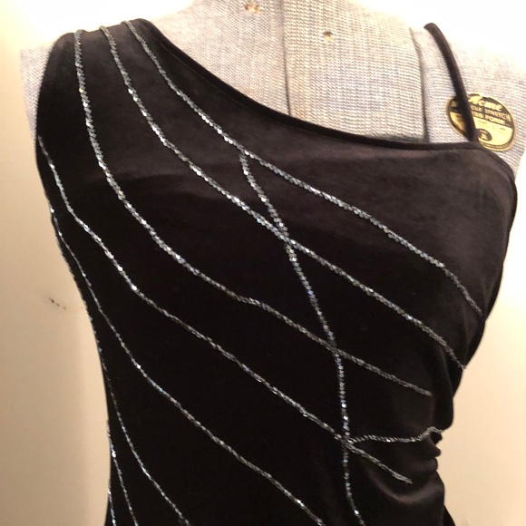 Joseph Ribkoff Couture Black Velvet With Glass Bead Embroidery Long Gown - Picture 5 of 10